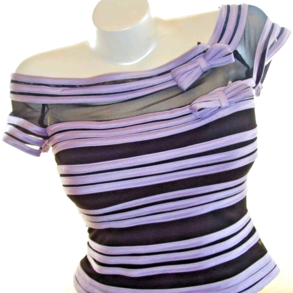 JS Collection Off Shoulder Lilac & Blk Retro Top 8